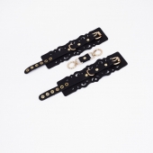 Черные кожаные наручники с узорами и золотистой фурнитурой - Crazy Handmade - купить с доставкой в Мурманске