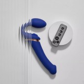 Синий безремневой страпон Multi Orgasm Bendable Strap-On size XL с клиторальной стимуляцией - Strap-on-me - купить с доставкой в Мурманске