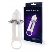 Эластичная насадка на пенис с подхватом мошонки и стимулирующими «ресничками» - Sextaz - в Мурманске купить с доставкой