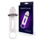 Закрытая насадка на пенис с подхватом мошонки и стимулирующими «ресничками» - Sextaz - в Мурманске купить с доставкой