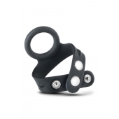 Черное эрекционное кольцо с подхватом мошонки на кнопках VS6 - Blush Novelties - в Мурманске купить с доставкой