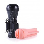 Телесный мастурбатор-вагина в черной колбе с вибрацией - Boys of Toys - в Мурманске купить с доставкой