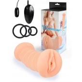 Телесный двусторонний мастурбатор с вибропулей и эрекционными кольцами в комплекте - Sexy Girl - в Мурманске купить с доставкой