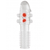 Гелевая прозрачная насадка с шариками и шипами - 14 см. - Toyfa Basic - в Мурманске купить с доставкой