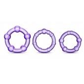 Набор из 3 фиолетовых эрекционных колец Stay Hard Beaded Cockrings - Blush Novelties - в Мурманске купить с доставкой
