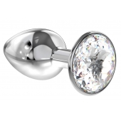 Малая серебристая анальная пробка Diamond Clear Sparkle Small с прозрачным кристаллом - 7 см. - Lola Games - купить с доставкой в Мурманске