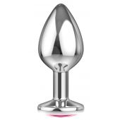 Большая серебристая анальная пробка Diamond Pink Sparkle Large с розовым кристаллом - 8 см. - Lola Games - купить с доставкой в Мурманске