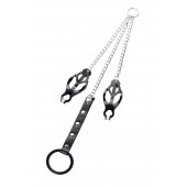 Черно-серебристые зажимы для сосков с кольцом для пениса TOYFA Metal - ToyFa - купить с доставкой в Мурманске