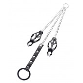 Черно-серебристые зажимы для сосков с кольцом для пениса TOYFA Metal - ToyFa - купить с доставкой в Мурманске