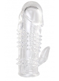 Прозрачная гелевая насадка с шипами и клиторальным отростком - 13 см. - Toyfa Basic - в Мурманске купить с доставкой