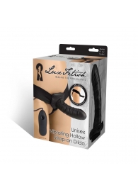 Чёрный полый страпон с вибрацией Unisex Vibrating Hollow Strap-On - 14 см. - Lux Fetish - купить с доставкой в Мурманске