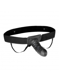 Чёрный полый страпон с вибрацией Unisex Vibrating Hollow Strap-On - 14 см. - Lux Fetish - купить с доставкой в Мурманске