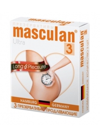 Розовые презервативы Masculan Ultra Long Pleasure с колечками, пупырышками и продлевающим эффектом - 3 шт. - Masculan - купить с доставкой в Мурманске