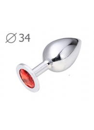 Коническая серебристая анальная втулка с красным кристаллом - 8,2 см. - Anal Jewelry Plug - купить с доставкой в Мурманске