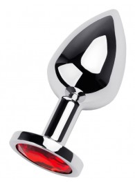 Серебристая коническая анальная пробка с красным кристаллом - 8 см. - ToyFa - купить с доставкой в Мурманске