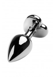 Серебристая коническая анальная пробка с красным кристаллом-сердечком - 7 см. - ToyFa - купить с доставкой в Мурманске