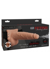 Телесный полый страпон с имитацией эякуляции 7.5  Hollow Squirting Strap-On with Balls Flesh - 21,6 см. - Pipedream - купить с доставкой в Мурманске