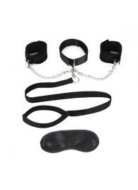 Чёрный ошейник с наручниками и поводком Collar Cuffs   Leash Set - Lux Fetish - купить с доставкой в Мурманске