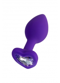 Фиолетовая анальная втулка Diamond Heart с прозрачным кристаллом - 7 см. - ToyFa - купить с доставкой в Мурманске