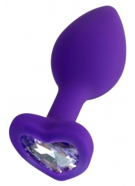 Фиолетовая анальная втулка Diamond Heart с прозрачным кристаллом - 7 см. - ToyFa - купить с доставкой в Мурманске