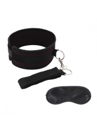 Черный ошейник с длинным поводком Collar and Leash Set - Lux Fetish - купить с доставкой в Мурманске