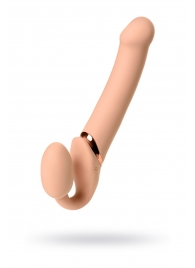 Телесный безремневой вибрострапон Vibrating Bendable Strap-On L - Strap-on-me - купить с доставкой в Мурманске