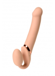 Телесный безремневой вибрострапон Vibrating Bendable Strap-On L - Strap-on-me - купить с доставкой в Мурманске