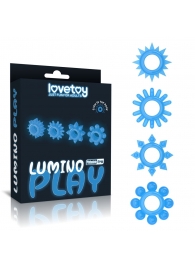 Набор из 4 голубых, светящихся в темноте эрекционных колец Lumino Play - Lovetoy - в Мурманске купить с доставкой