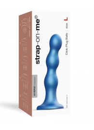 Голубая насадка Strap-On-Me Dildo Plug Balls size L - Strap-on-me - купить с доставкой в Мурманске