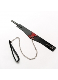 Черный широкий ошейник с красным декором и поводком - Crazy Handmade - купить с доставкой в Мурманске