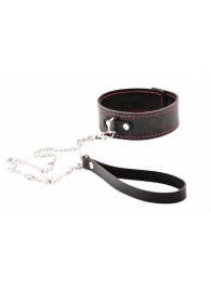 Черный широкий ошейник с красной строчкой и поводком - Crazy Handmade - купить с доставкой в Мурманске