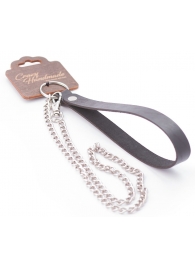 Серебристый металлический поводок с кожаной черной ручкой - 80 см. - Crazy Handmade - купить с доставкой в Мурманске