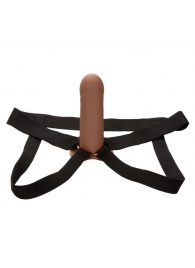 Коричневый фаллопротез из силикона Extension with Harness - 15,75 см. - California Exotic Novelties - купить с доставкой в Мурманске