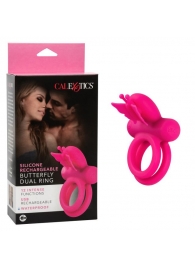 Розовое эрекционное виброкольцо Silicone Rechargeable Dual Butterfly Ring - California Exotic Novelties - в Мурманске купить с доставкой