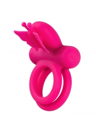 Розовое эрекционное виброкольцо Silicone Rechargeable Dual Butterfly Ring - California Exotic Novelties - в Мурманске купить с доставкой