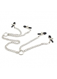 Серебристые зажимы для сосков и половых губ на тонкой цепочке - Notabu - купить с доставкой в Мурманске