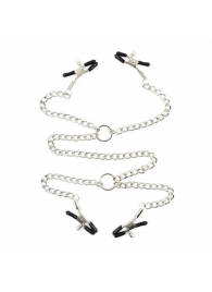 Серебристые зажимы для сосков и половых губ на тонкой цепочке - Notabu - купить с доставкой в Мурманске