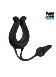 Черная вибронасадка Sex Expert с анальной втулкой - Sex Expert - в Мурманске купить с доставкой
