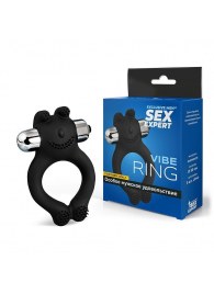 Черное силиконовое эрекционное виброкольцо Sex Expert - Sex Expert - в Мурманске купить с доставкой