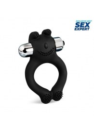 Черное силиконовое эрекционное виброкольцо Sex Expert - Sex Expert - в Мурманске купить с доставкой