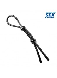 Черное силиконовое лассо с двумя шариками для утяжки - Sex Expert - в Мурманске купить с доставкой