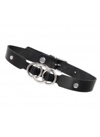 Черный кожаный ошейник со связанными кольцами - Pecado - купить с доставкой в Мурманске