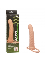 Телесная насадка для двойного проникновения Rechargeable Ribbed Dual Penetrator с вибрацией - California Exotic Novelties - купить с доставкой в Мурманске