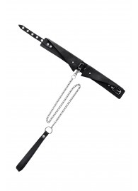 Черный кожаный ошейник-воротник с поводком - Pecado - купить с доставкой в Мурманске