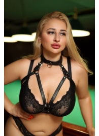 Черная кожаная сбруя с ошейником plus size из нежной кожи - БДСМ Арсенал - купить с доставкой в Мурманске