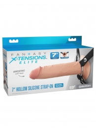 Телесный полый страпон на черных ремнях Hollow Silicone Strap-on - 17,8 см. - Pipedream - купить с доставкой в Мурманске