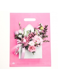 Розовый пакет с цветочным принтом и вырубной ручкой (40х31 см) - Сима-Ленд - купить с доставкой в Мурманске