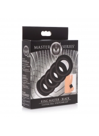 Комплект из 5 черных эрекционных колец для мошонки Ring Master Custom Ball Stretcher Kit - XR Brands - в Мурманске купить с доставкой