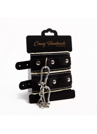 Черные скругленные наручники с мягкой бежевой подкладкой - Crazy Handmade - купить с доставкой в Мурманске