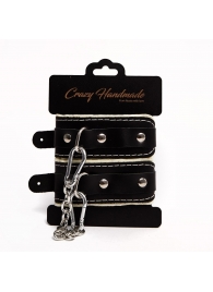 Черные скругленные наручники с мягкой бежевой подкладкой - Crazy Handmade - купить с доставкой в Мурманске